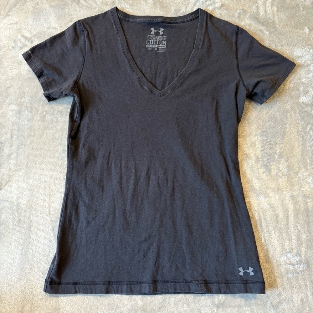 Under Armour Charged Cotton Gym Workout Athleisure V-Neck Top Sz S